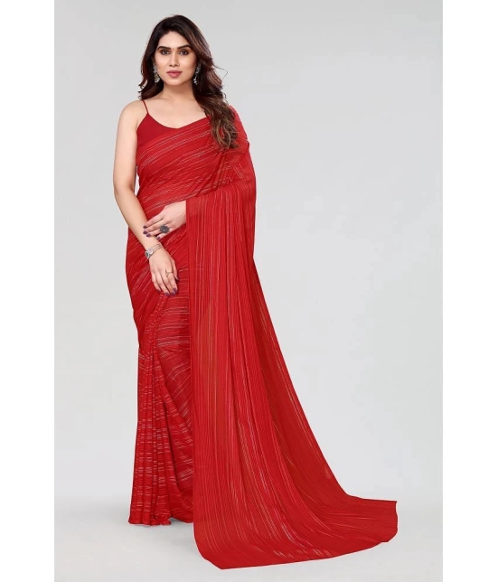 ANAND SAREES Satin Self Design Saree Without Blouse Piece - Red ( Pack of 1 ) - Red