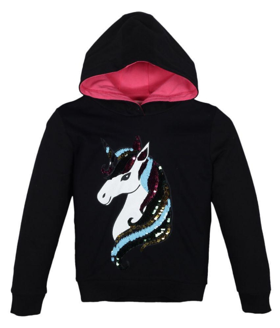 Plum Tree Girls Unicorn sequins Hoodie Sweatshirt - Black - None