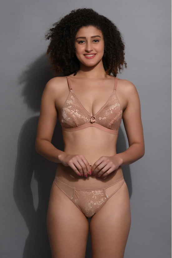 JOMFERRY NET COTTON LINGERIES SET FOR WOMENS NON-PADDED BEIGE COLOUR-36