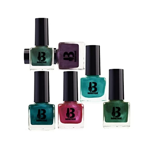 BANETION Nail Paint Combo Pack of 6 | Quick Dry Long Lasting Stay High Shine Glossy Finish with Easy Application Sea Green Red Polish for Girls and Women -9 Ml Each