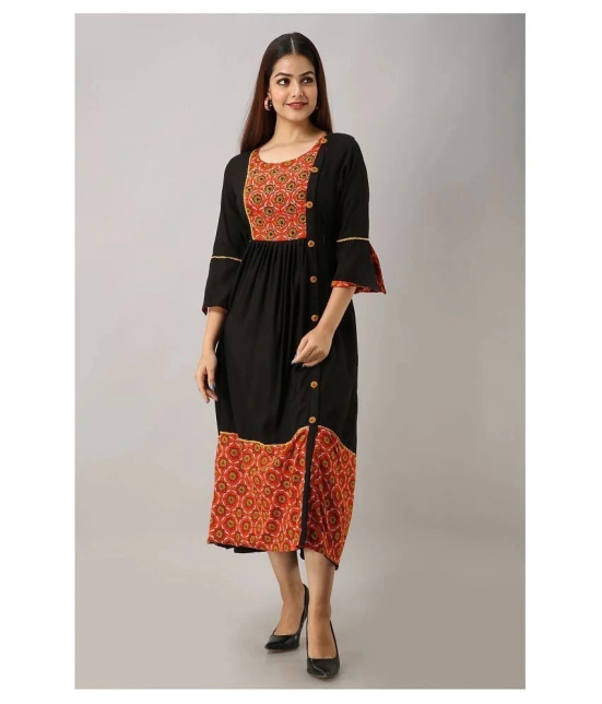 Frionkandy - Black Rayon Womens Front Slit Kurti - 3XL