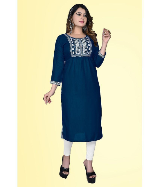 haya fashion - Blue Rayon Women's Straight Kurti ( Pack of 1 ) - None