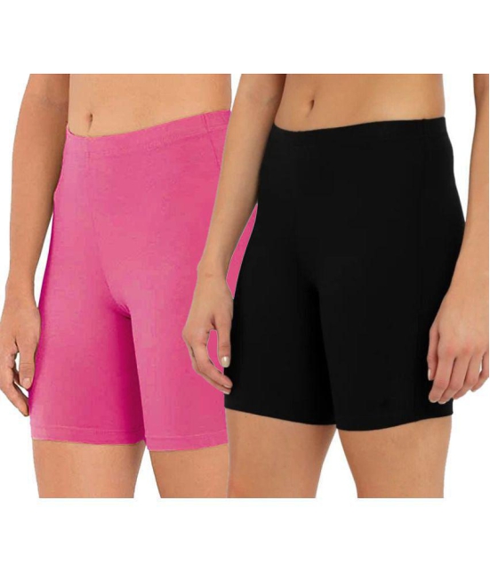 Outflits Multi Cotton Solid Shorts - Pack of 2 - L