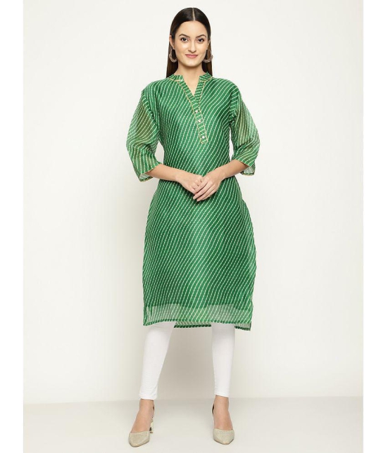 Queenley - Green Silk Women's Straight Kurti ( Pack of 1 ) - None