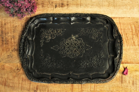 Vintage Brass Engraved Tray Size - 33 x 23 x 1.5 cm Ideal for Food Photography & Food Styling