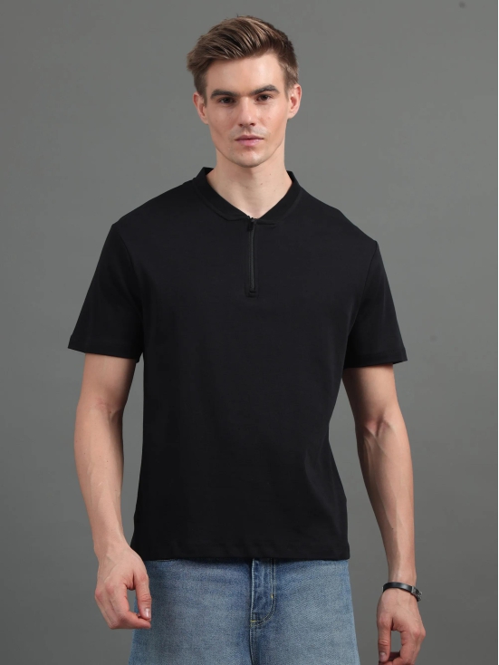 Men Regular Fit Polo T-Shirt with Zipper Black-XXL / Black