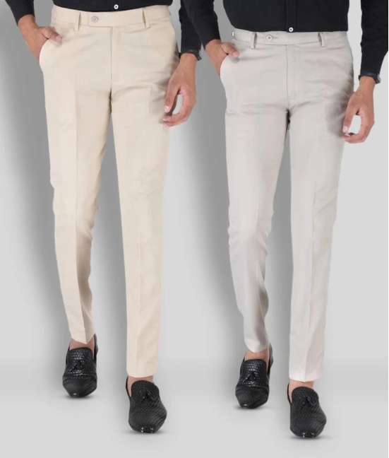 SREY - Cream Polycotton Slim - Fit Mens Formal Pants ( Pack of 2 ) - None