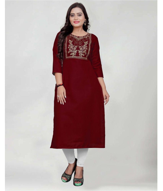 BROTHERS DEAL - Maroon Cotton Blend Women's Straight Kurti ( Pack of 1 ) - None