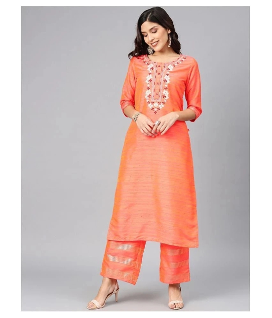 Alena Orange Polyester Straight Kurti - XS