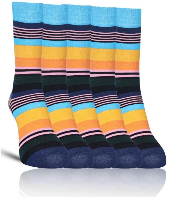 Dollar - Cotton Mens Striped Blue Full Length Socks ( Pack of 5 ) - Blue