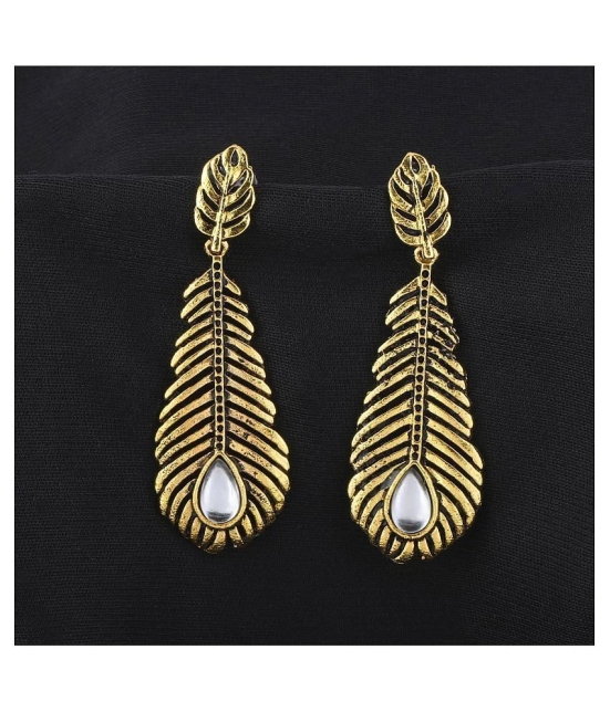 SILVER SHINE  Stunning Golden Peacock Feather White Diamond Earrings - Golden