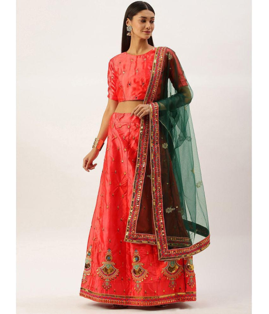 Om Shantam Sarees Red,Green Silk Blends Chaniya Choli Semi Stitched Lehenga Single - Free Size