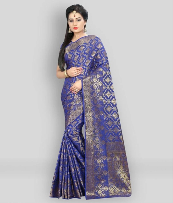 Gazal Fashions - Blue Banarasi Silk Saree With Blouse Piece (Pack of 1)