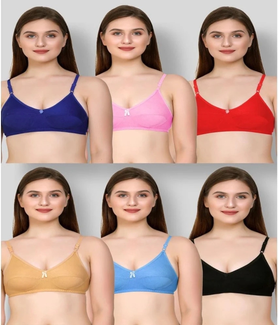 Kiran Enterprises - Multicolor Cotton Blend Non Padded Womens Everyday Bra ( Pack of 6 ) - None