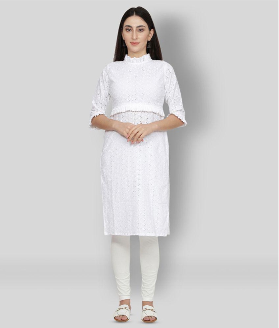 NUEVOSDAMAS - White Cotton Blend Womens Straight Kurti - L