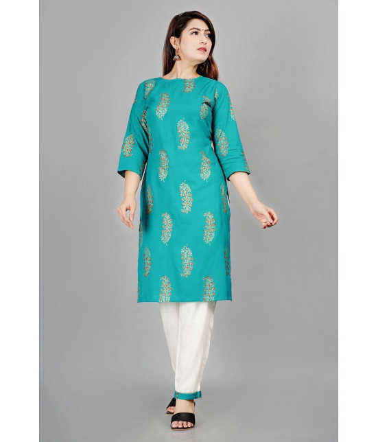 Smien - Turquoise Straight Rayon Women's Stitched Salwar Suit ( Pack of 1 ) - None