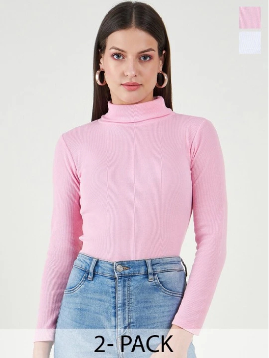 Pack Of 2 Long Sleeves Turtle Neck Cotton Tops