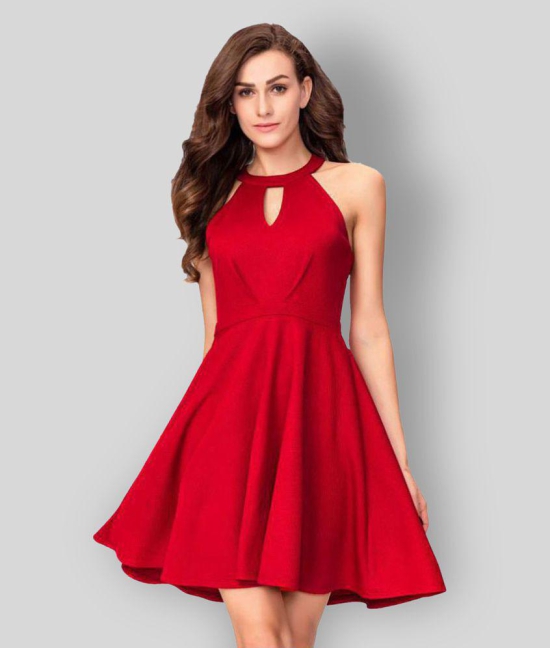 Addyvero - Red Cotton Lycra Womens Skater Dress ( Pack of 1 ) - L