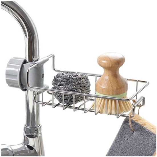 NILKANT ENTERPRISEStainless Steel Adjusting Multifunctional Over Kitchen Sink Caddy Clamp Faucet Sponge Scrubber Holder Storage Hanging Shelf Draining Bathroom Tap