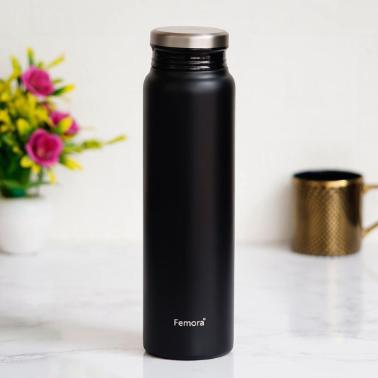 Femora ThermoSteel Vacuum Stainless Steel Bottle - 750 ML, Black, HOT and Cold