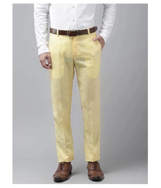 Hangup - Yellow Linen Regular Fit Mens Formal Pants (Pack of 1) - None