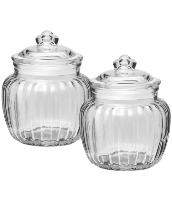 Treo By Milton Pot Jar With Glass Lid, Set of 2, 670 ml Each, Transparent | Air Tight | Storage Jar | Kitchen Organiser | Modular | Dishwasher Safe - Transparent