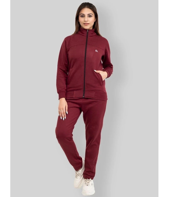 YHA Maroon Fleece Solid Tracksuit - Single - None