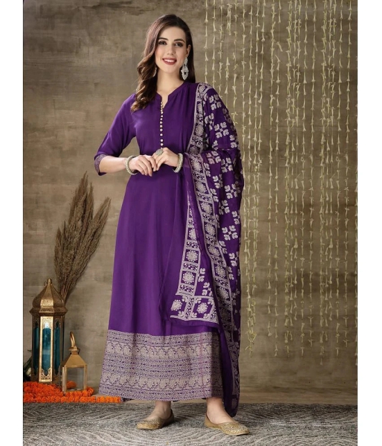 Stylum Rayon Printed Anarkali Womens Kurti with Dupatta - Purple ( Pack of 1 ) - None