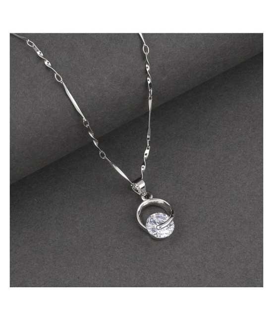 SILVER SHINE  Silver Plated Delicated Stylish Chain Solitaire Diamond Pendant For Women - Silver