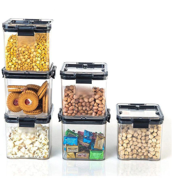 HOMETALES Grocery, Dal, Pasta Plastic Food Container Set of 6 550 mL - Black