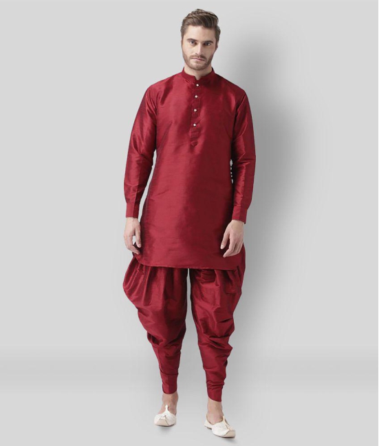 Hangup Maroon Silk Blend Dhoti Kurta Set - None