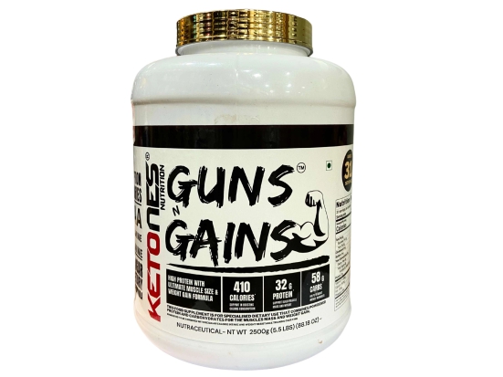 Ketones Nutrition Guns n Gains | 2.5 KG | Mass and Weight Gain Formula | Low Sugar | Chocolate