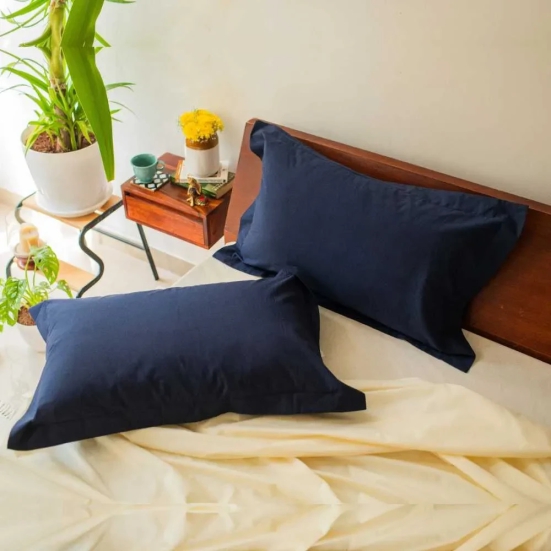 Classic 100% Cotton Pillow Cover | Set of 2 Ink Blue