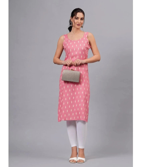 HIGHLIGHT FASHION EXPORT Rayon Printed Straight Womens Kurti - Pink ( Pack of 1 ) - None