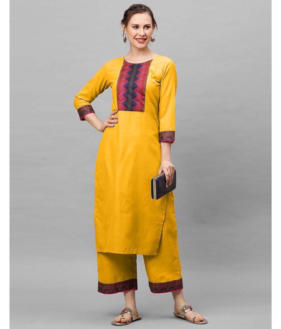 Estela - Yellow Straight Cotton Women's Stitched Salwar Suit ( Pack of 1 ) - None