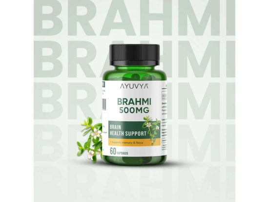 Ayuvya Brahmi Capsules || 500mg Pure Extract - Memory Booster, Focus Enhancer, Stress Relief & Sleep Aid, 60 Capsules