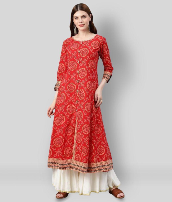 Yash Gallery - Red Cotton Womens Front Slit Kurti ( Pack of 1 ) - XL