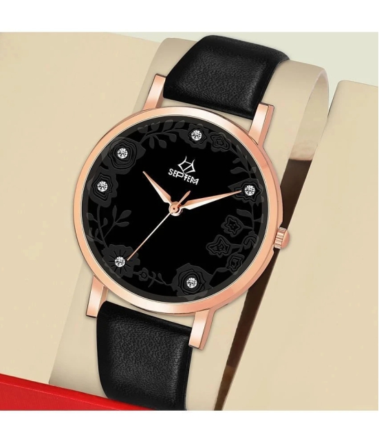 Septem Black Leather Analog Mens Watch