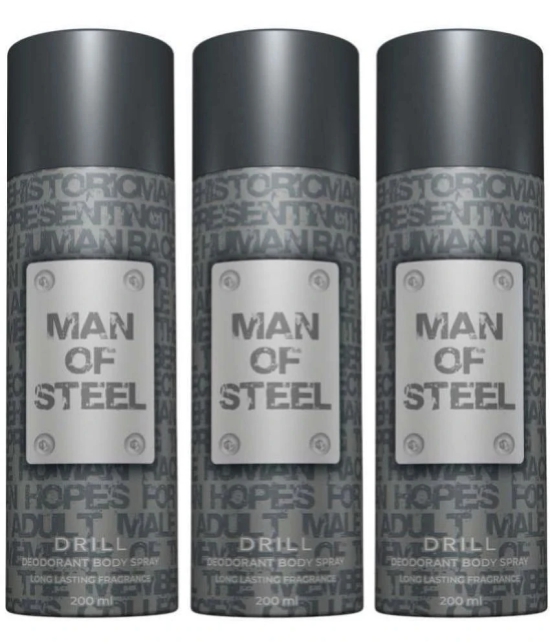 Denver Man Of Steel Drill Deodorant Spray for Men 600 ml ( Pack of 3 )