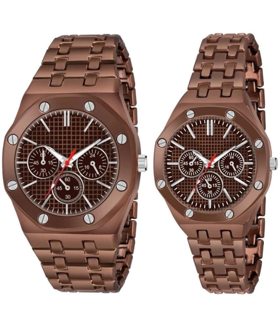 acnos Brown Stainless Steel Analog Couples Watch