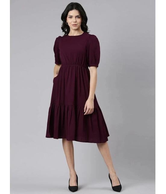 JASH CREATION Polyester Solid Knee Length Womens Fit & Flare Dress - Magenta ( Pack of 1 ) - None