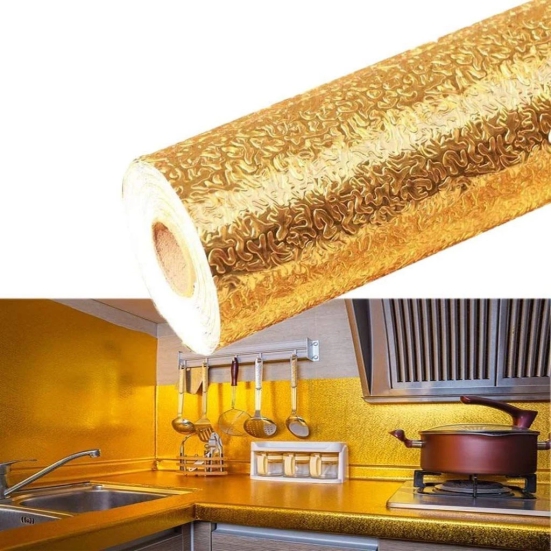 Aluminium Wallpaper Kitchen Golden Oil Proof Waterproof Paper Aluminum Foil Golden Aluminum Foil Sticker for Kitchen Oil Proof Waterproof Paper self Adhesive Paper