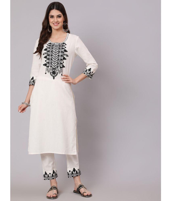 Antaran - Off White Straight Cotton Women''s Stitched Salwar Suit ( Pack of 1 ) - None