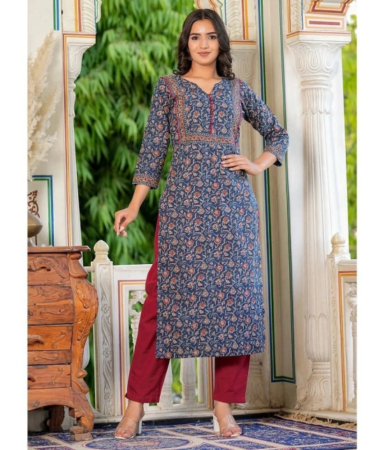 Vbuyz Cotton Printed Straight Womens Kurti - Blue ( Pack of 1 ) - None