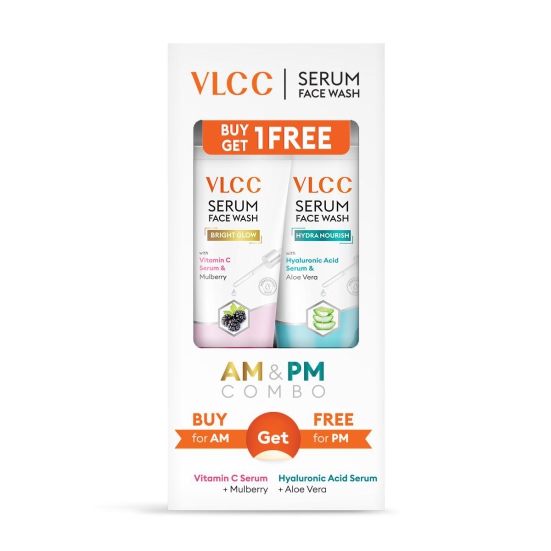 VLCC Vitamin C & Mulberry Serum Facewash  - 150 ml to Reduce Blemishes & Brighten for AM | with Free Hyaluronic Acid & Aloe Vera Serum Facewash  - 150 ml to Strengthen Skin Barrier for PM (B1