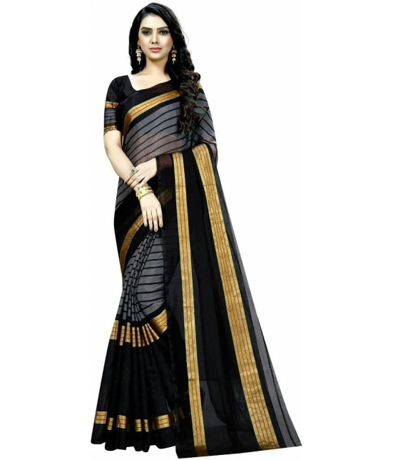 Saadhvi Cotton Silk Printed Saree With Blouse Piece - Black ( Pack of 1 ) - Black