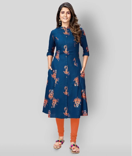 Vbuyz - Blue Rayon Womens Front Slit Kurti ( Pack of 1 ) - XXL