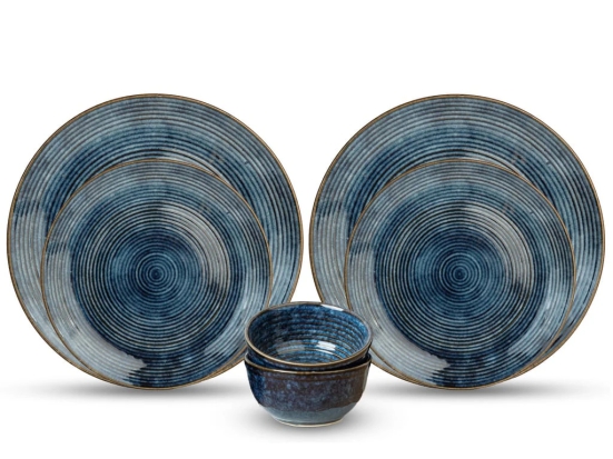 Handcrafted Stoneware Reactive Glaze Ceramic Dinner Set, 6 Pieces Serving for 2, Microwave and Dishwasher Safe, Bone-ash Free, Crockery Set for Dining and Gifting, Reactive Blue