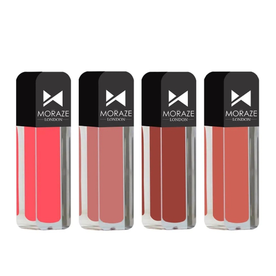 Moraze Moisturizing Liquid Lipstick For Women, Long Lasting & Smudge Proof Matte Lipstick (blush-pink+-flamingo+-guess-my-name+-heart-break) (Pack Of 4)