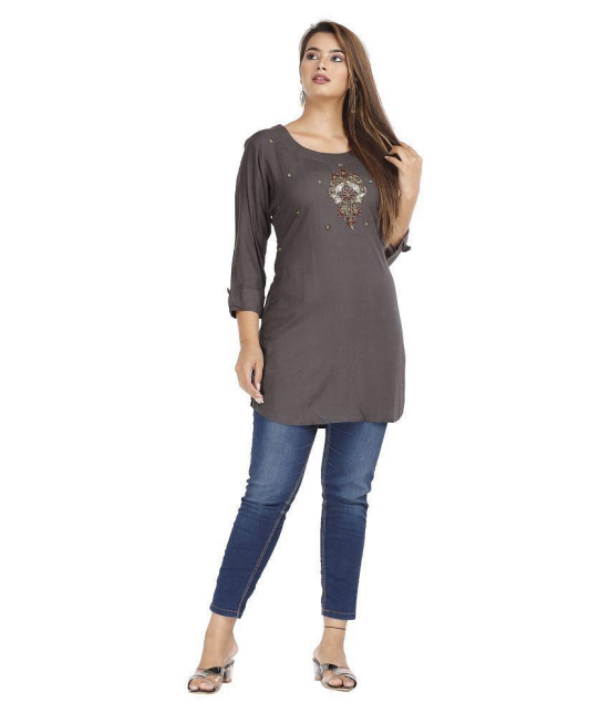 JC4U - Grey Melange Rayon Womens Straight Kurti ( Pack of 1 ) - XL